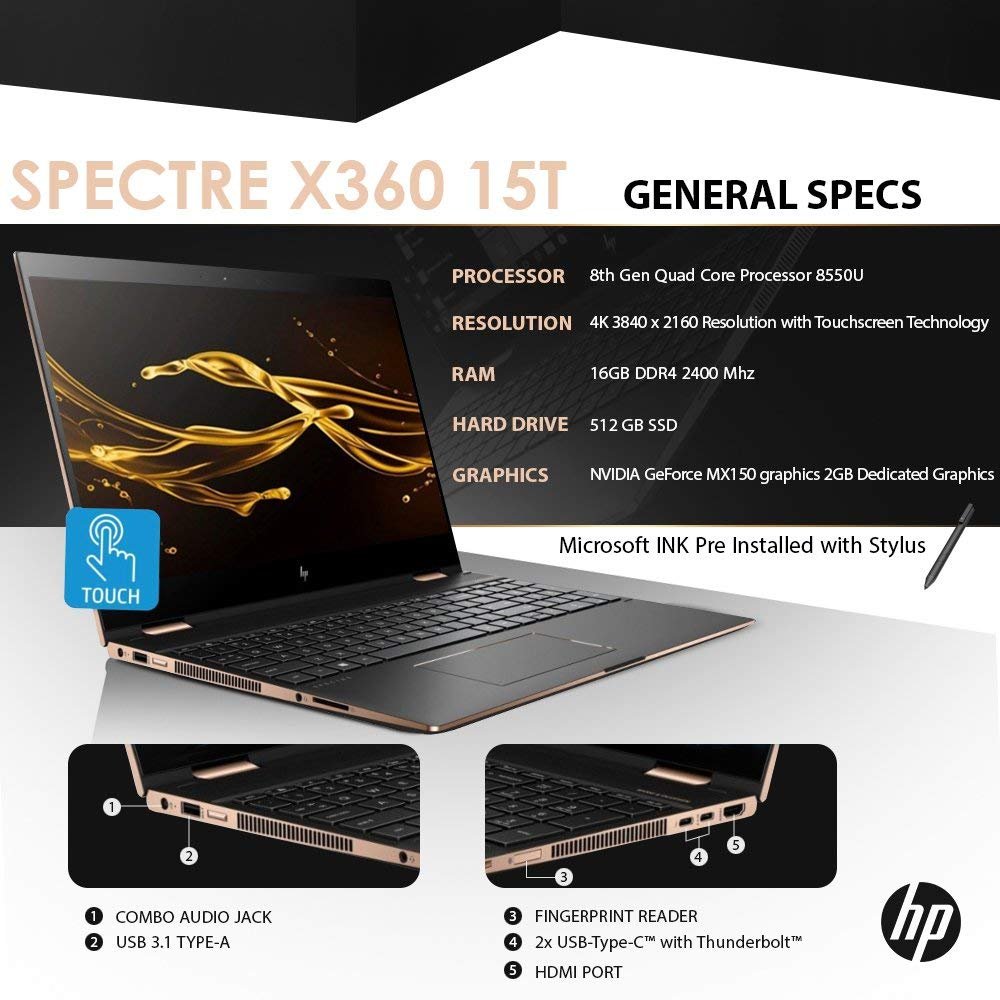 HP Spectre x360 15.6-inch 4K Ultra HD Touch Screen Intel i7 8th